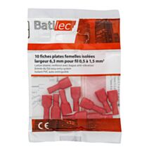 10 fiches plates femelles isolées rouge Section 0,5-1,5 mm²