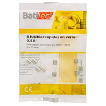 5 fusibles rapides en verre 0,5A 5x20mm BAT030861 - BATILEC