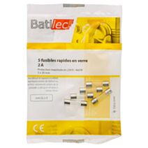 5 fusibles rapides en verre 2A 5x20mm BAT030892 - BATILEC