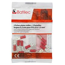 Lot de 10 fiches plates 0,25-1,5mm² rouge - BATILEC