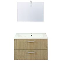 Meuble Salle de Bain Smart Suspendu 80cm 2 Tiroirs Finition Bois