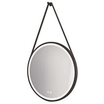 Miroir salle de bain éclairant Kyara Ø60cm + lanière contour alu noir - ONDEE