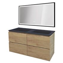 Meuble Trendy 120 bois 4 tiroirs plan noir + miroir Selena - ONDEE