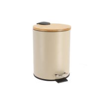 Poubelle métal frein de chute bambou/taupe 2,5L - TENDANCE
