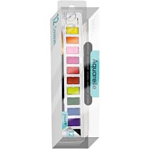 Boîte de 12 godets et pinceau aquarelle fine couleurs basiques - AMT