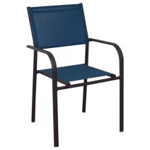 Fauteuil de jardin aluminium et toile Duca graphite/bleu - PROLOISIRS