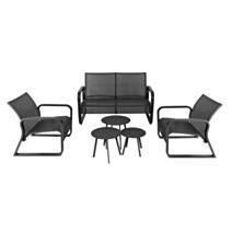 Salon bas Quenza Canapé + 2 Fauteuils + 3 Tables ⌀45, 40 et 50cm
