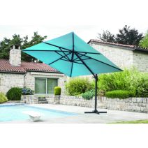 Parasol pied déporté 3 x 3 bleu pétrole