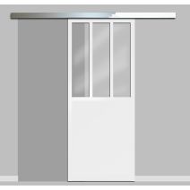 Lot porte coulissante Atelier coloris blanc de 83 cm avec rail et cache-rail alu