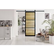 Porte coulissante Maïko noir effet métal/chêne brut 204x83x4cm sans rail - SKYLAB