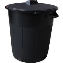 Poubelle immeuble + couvercle 50l noir  d46 x H 54 cm