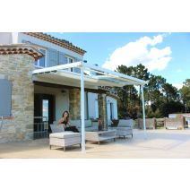 Pergola adossée Odessa blanche aluminium et polycarbonate 3x3,6m - COULEURS DU MONDE