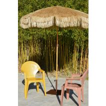 Parasol à franges Hawai acier finition bois marron Ø2m - DCB GARDEN