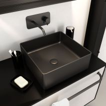 Vasque à poser rectangle en céramique noire 40x40