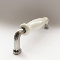 Poignée Arc Fintion Inox Brossé + Porcelaine Blanche 14cm