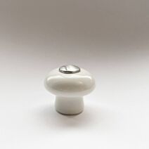 Poignée Bouton Finition Inox Brossé + Porcelaine Blanche ∅3,1cm