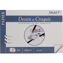 Bloc de papier Dessins et croquis 30 feuilles 150gr/m² format A4 - AMT