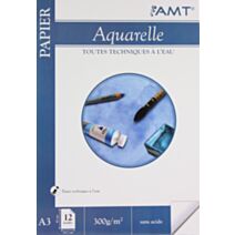 Bloc de papier Aquarelle 12 feuilles 300gr/m² format A3 - AMT