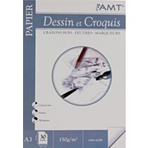 Bloc de papier Dessins et croquis 30 feuilles 150gr/m² format A3 - AMT