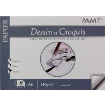 Bloc de papier Dessins et croquis 30 feuilles 150gr/m² format A6 - AMT