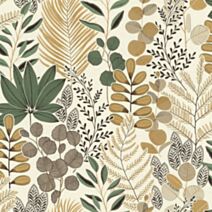 Papier peint motif fougeres vert crème - RASCH