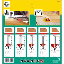 Coffret de 5 fraises à profilés CT Ø8 mm - WOLFCRAFT