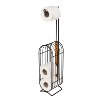 Porte papier WC sur pied Brendola acier/bambou FSC noir/naturel