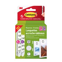 Languettes tableau 8MM + 16GM blanches - 3M COMMAND