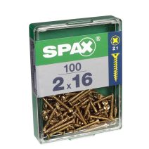 100 Vis 2x16mm Tête Fraisée Empreinte Pozi1 Jaune - SPAX 