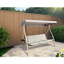 Balancelle modulable 3 pers. Lora métal décor bois avec coussins