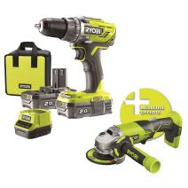Perceuse sans fil 18V R18DDAG-220 + 1 meuleuse d'angle offerte RYOBI