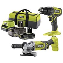 Perceuse à percussion + meuleuse ONE+ 18V + 2 batt. 4 & 2Ah - RYOBI 