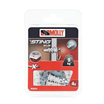 4 Chevilles auto foreuses Nylon avec crochet Tableau/Vis M30224 MOLLY