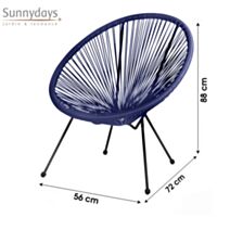 Fauteuil Cabana en résine 4 pieds Ø72 cm h83 cm bleu marine