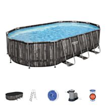 Piscine tubulaire ovale 6,1x3,66x1,22m Power Steel décor bois - BESTWAY