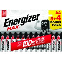 Pack 8 piles energizer max lr6 aa  + 4 piles offertes