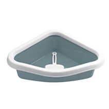 Bac à litière d'angle pour chat 54 x 40 x 14 cm bleu acier