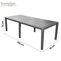 Table de jardin Queen effet rotin gris anthracite 220 x 90 x h72 cm
