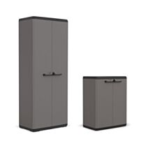 2 Armoires haute + basse polypropylène Gris/Noir