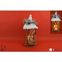 Lanterne bois + bougie - à piles - 39cm