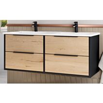 Meuble salle de bain Duox + plan double vasque 120cm noir/roble