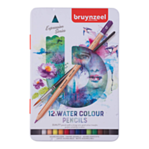 12 Crayons à aquarelle Expression + boîte métallique - BRUYNZEEL
