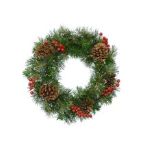Couronne baies+pomme de pin vert/blanc 50x15cm