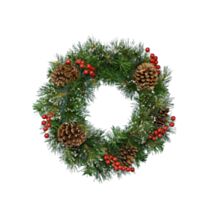 Couronne baies+pomme de pin vert/blanc 50x15cm