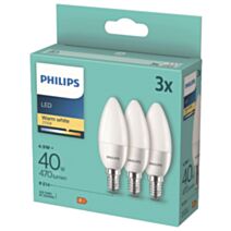 3 Ampoules SMD Flamme E14 470lm 40W Blanc chaud - PHILIPS