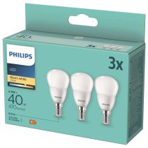 3 Ampoules SMD Sphérique E14 470lm 40W Blanc chaud - PHILIPS