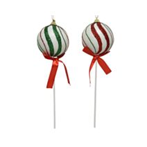 Décoration de Noël bâton boule/nœud paillettes H.25cm