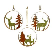 Suspension de Noël Renne et sapin Ø13,5cm - DECORIS