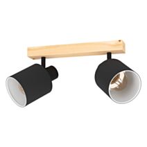 Réglette 2 Lumières Batallas bois/acier/tissu 10W E27 noir/bois - EGLO