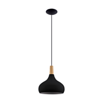 Suspension Sabinar Ø28 cm E27 40W bois/acier noir - EGLO